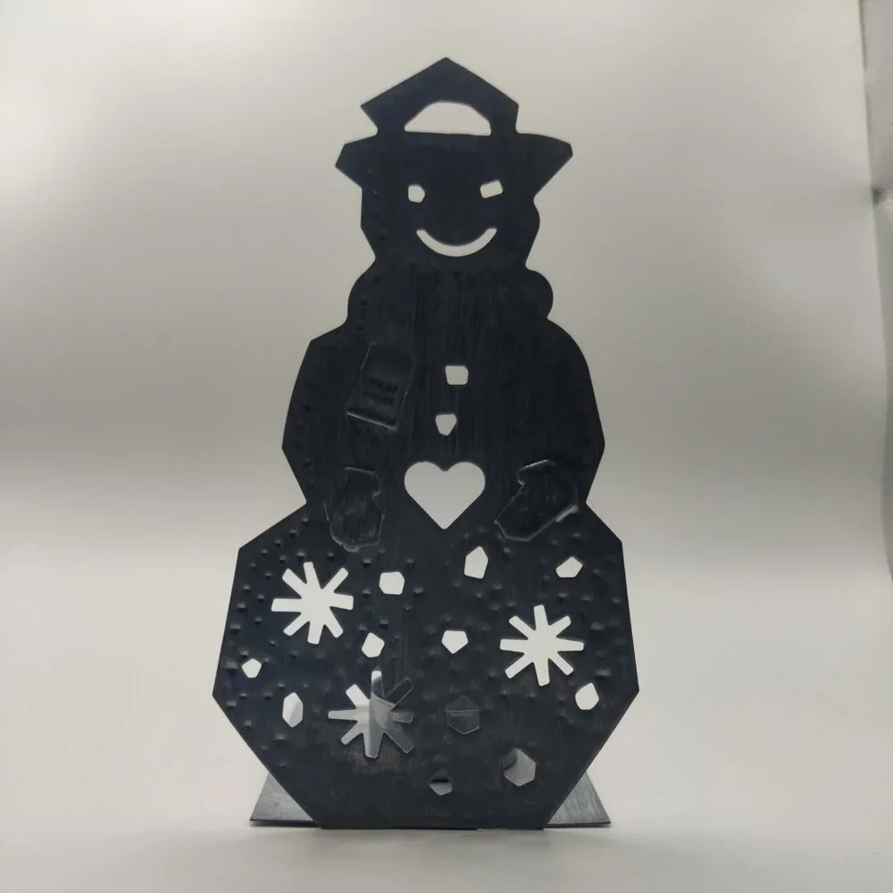 Holiday Metal Snowman‎ Silver Candle Holder